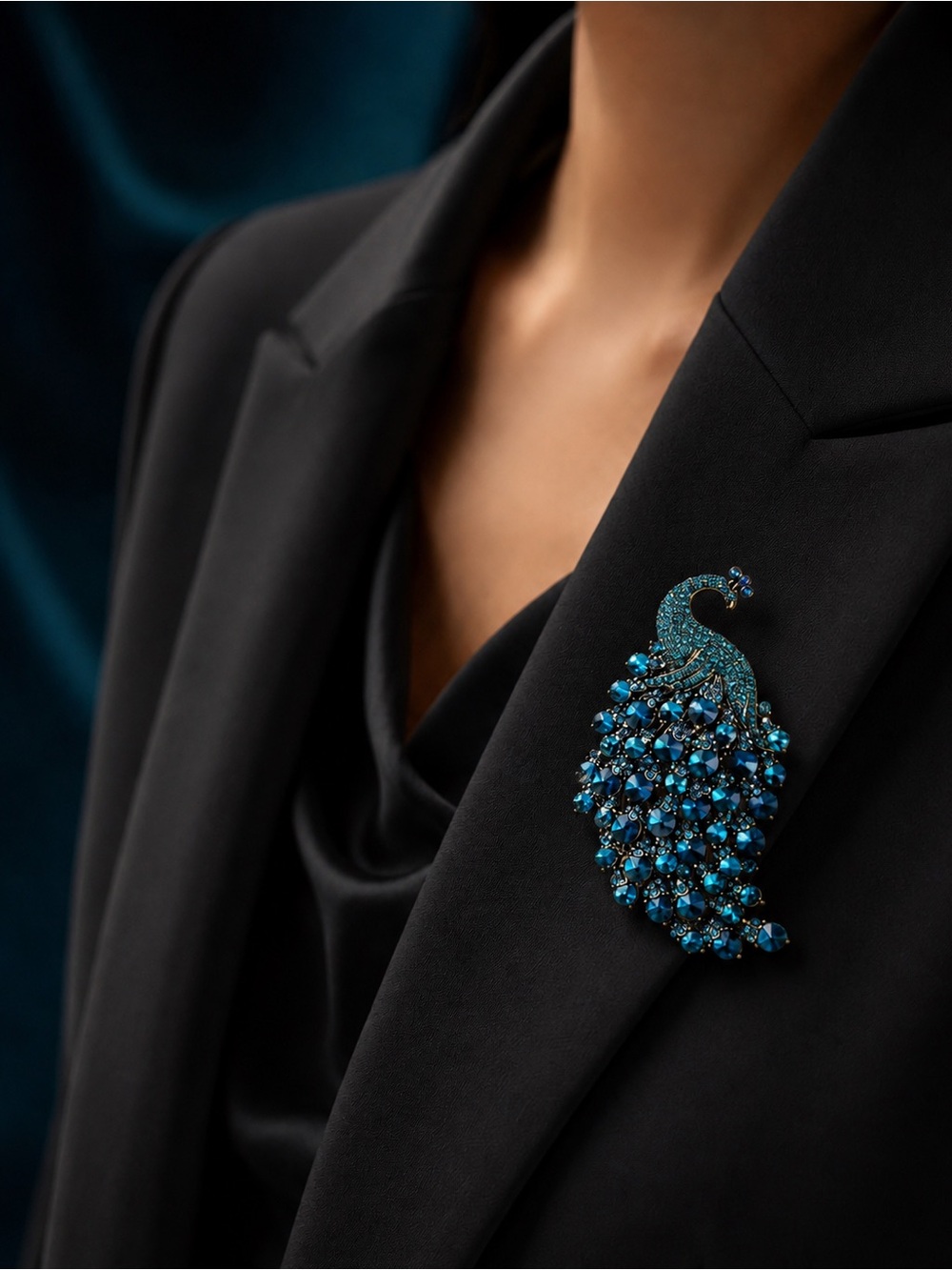 Blue Peacock Crystal Brooch